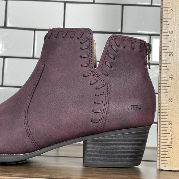 JBU By Jambu Harper Womens Size 8 Shoes Wine Whipstitched Peep Toe Ankle Boots - Picture 11 of 14